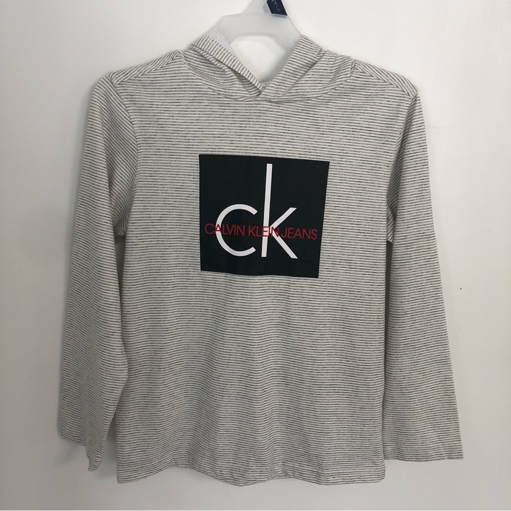 CALVIN KLEIN JEANS Kid’s Gray/White Striped Long Sleeve Tee Size 6